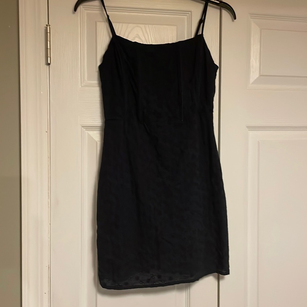 Navy eyelet dress with spaghetti straps